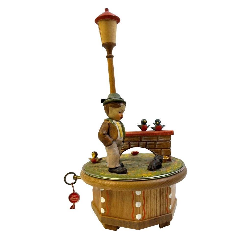 Anri Thorens Movement Third Man Theme Carved Wood Music Swiss Music Box